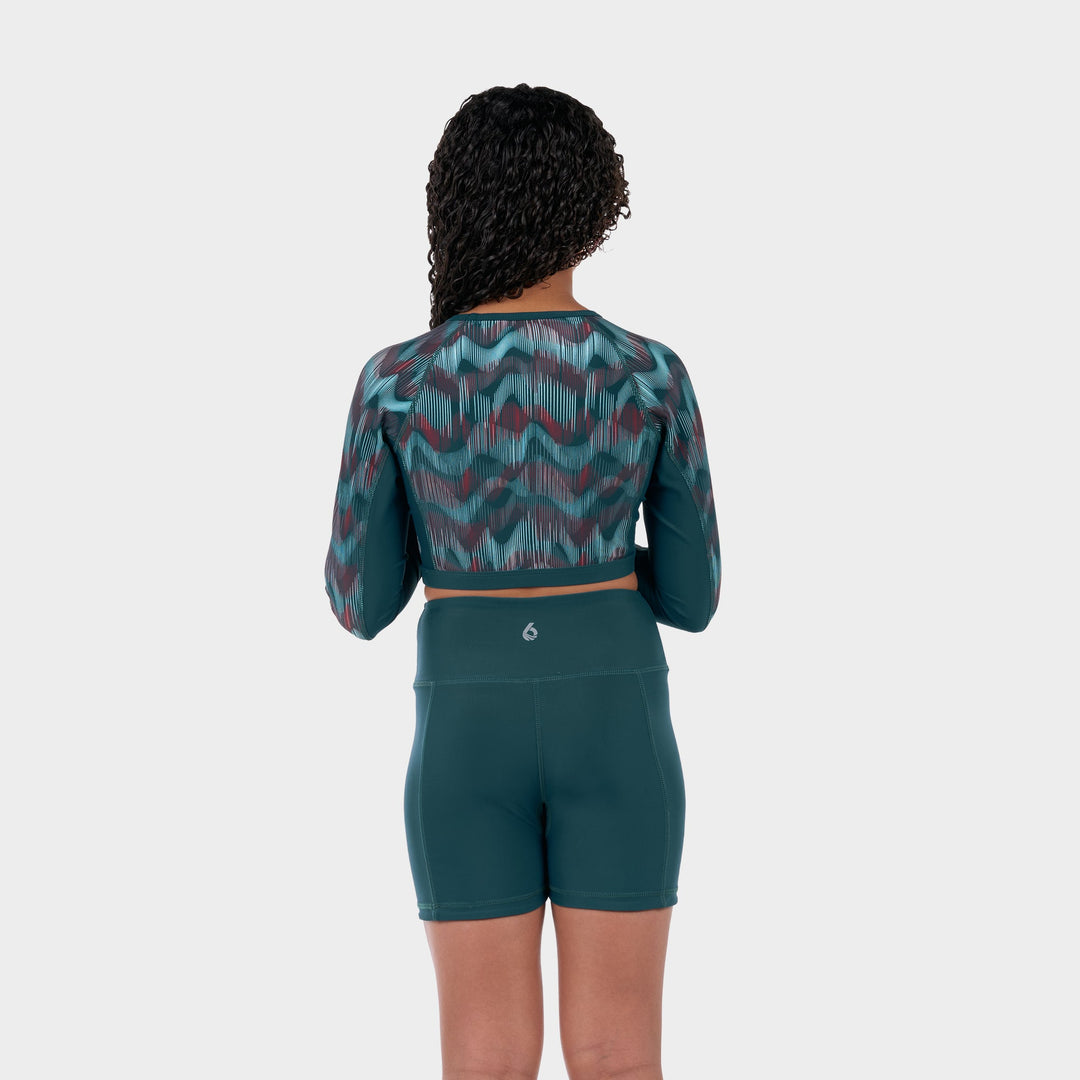 Isla Long Sleeve Cropped Rashguard - Teal Aurora - Back
