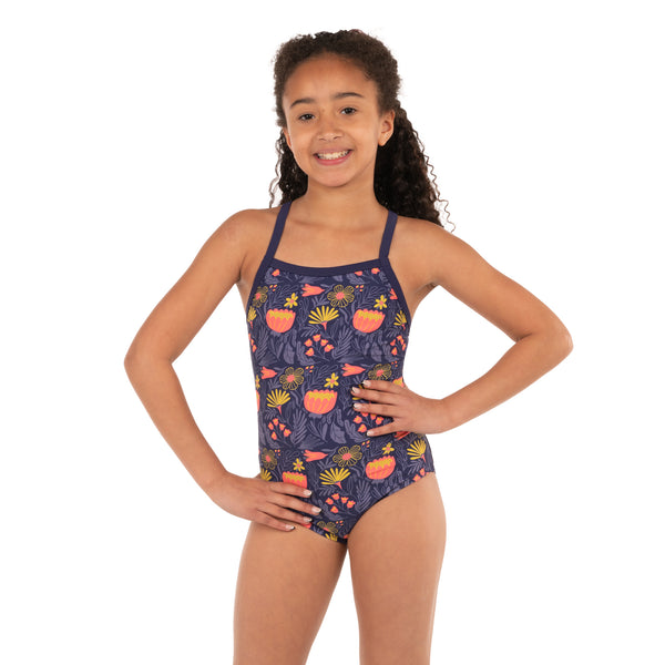 Taylor - Youth Thin Strap One Piece Swimsuit — Coral Bunch