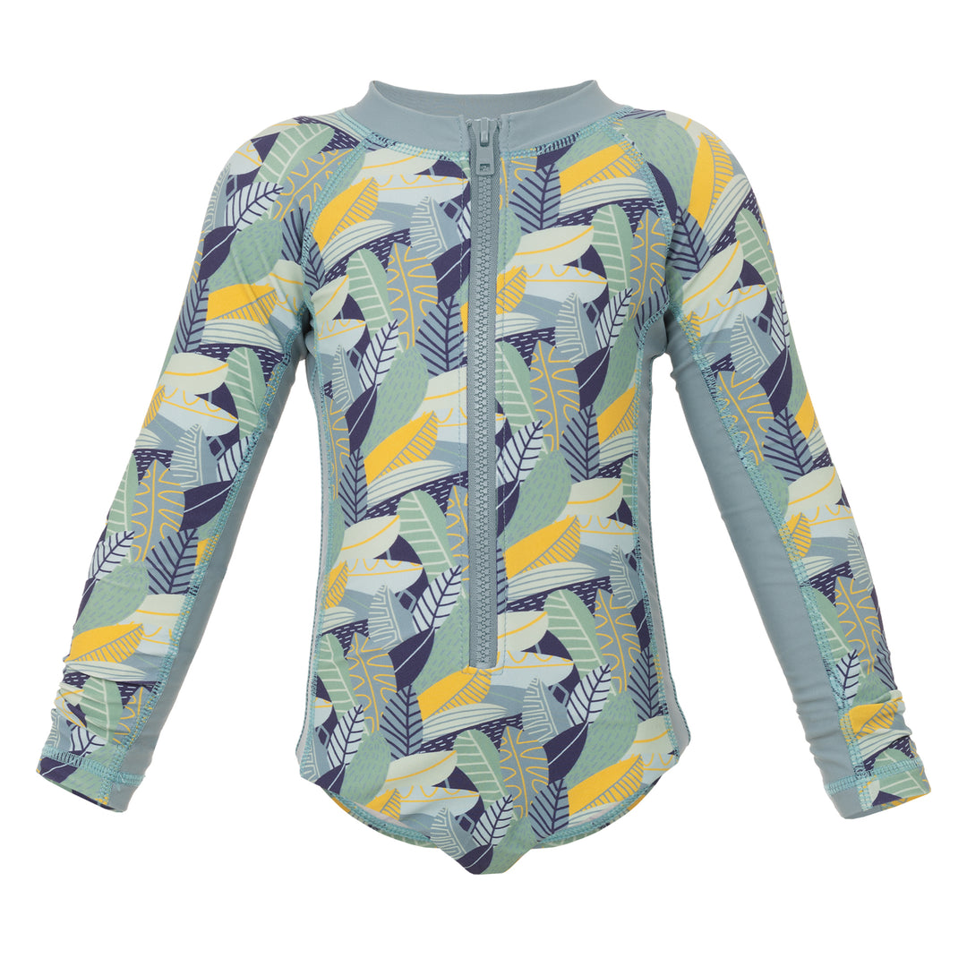 Kaia - Kid's Long Sleeve Swimsuit — Foliage Blue
