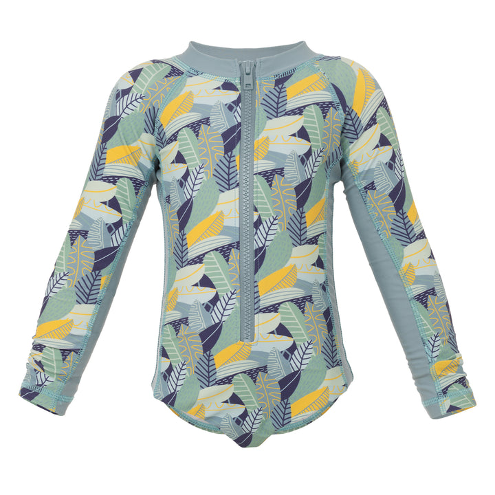Kaia - Kid's Long Sleeve Swimsuit — Foliage Blue