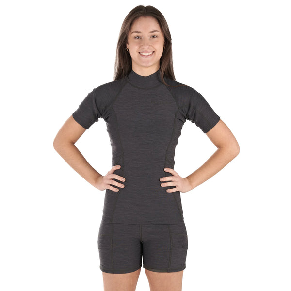 Sombrio Short Sleeve Neoprene Top — Black Heather